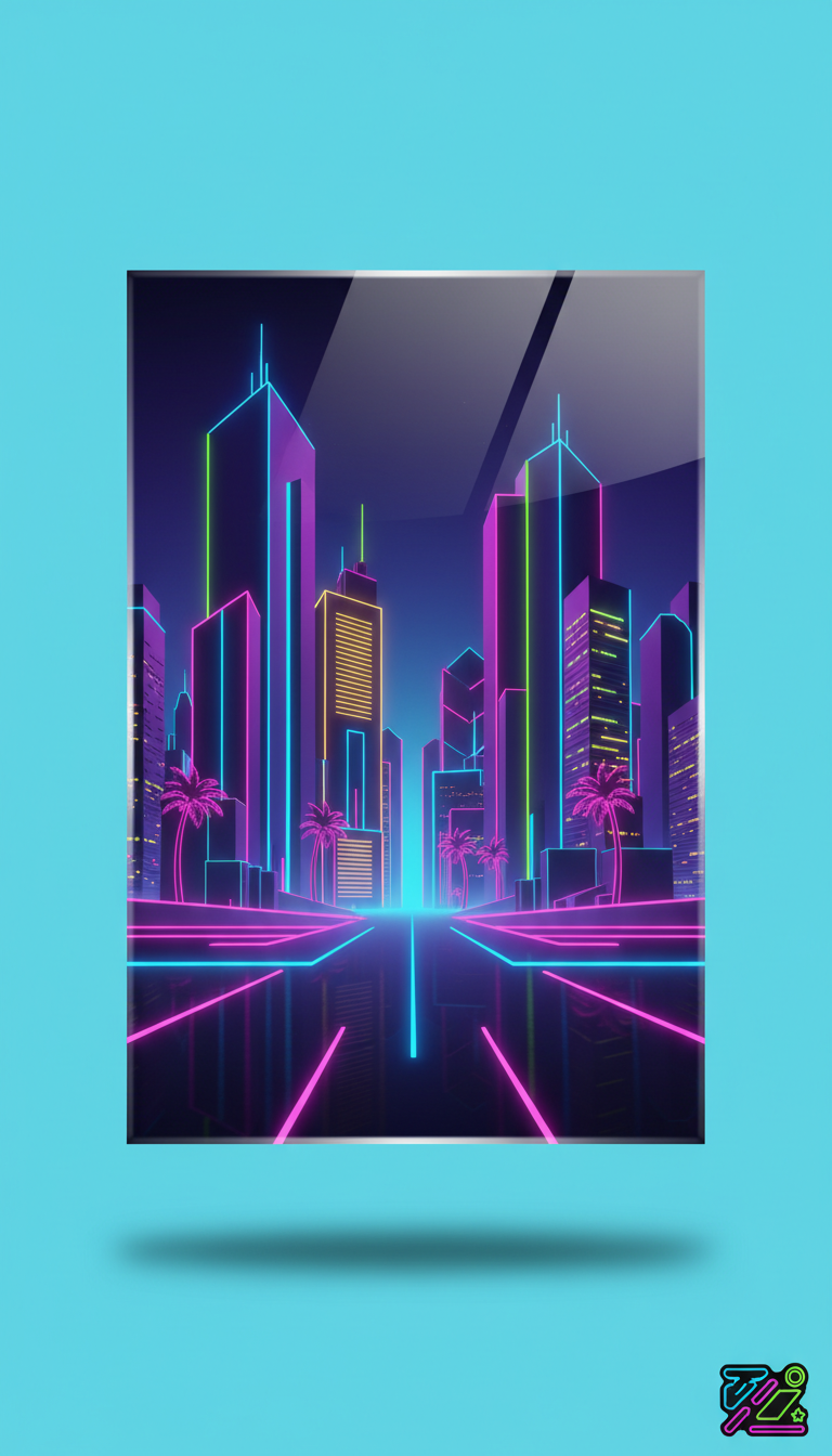 Vaporwave Neon City Glossy Poster